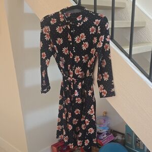 Tommy Hilfiger Black Floral Shirt Dress with Red & White Flowers